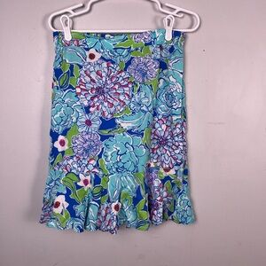 Lilly Pulitzer Abella Skirt blue floral ruffle hem size medium